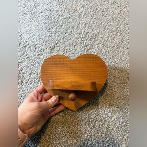 Handmade Vintage Wooden Heart Hanging Shelf with Peg and Hanger EUC
